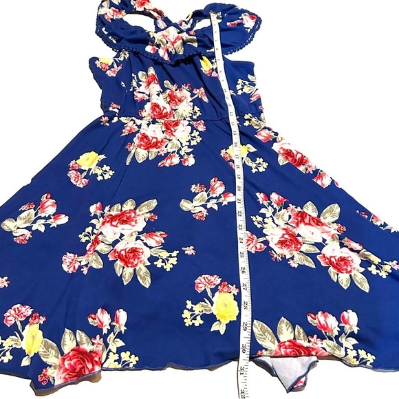 Zunie Blue Floral Jersey Knit Stretch Dress Women's L Large - Picture 8 of 8